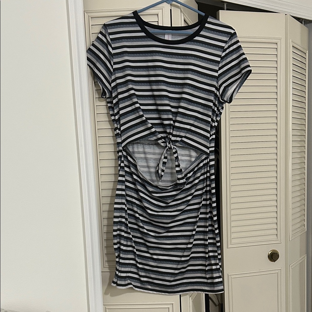 No Boundaries Black and White Striped Mini Dress